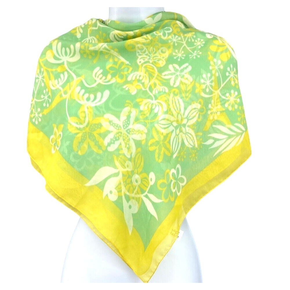 Patricia Paris Square Pastel Floral Scarf Shawl Green Yellow White Spring